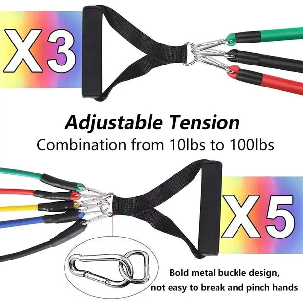 11pcs/Set Pull Rope, Resistance Bands, Portable Fitness Equipment, Ankle Strap, Chest Expander, Elastic Exercise Band