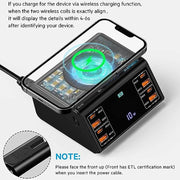 120W 8 Ports USB Charger Station With Wireless Charging Digital Display Screen QC3.0 PD3.0 Quick Charge For iPhone 15 14 Xiaomi