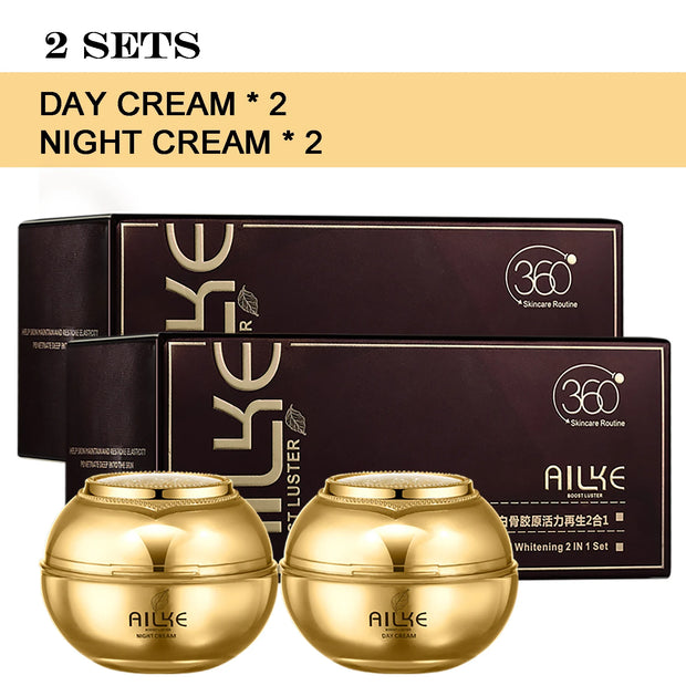 AILKE 24K Collagen Facial Whitening Set, Reduce Black Spots, Freckles, Brightening, Moisturizing Beauty Set For All Skin Types