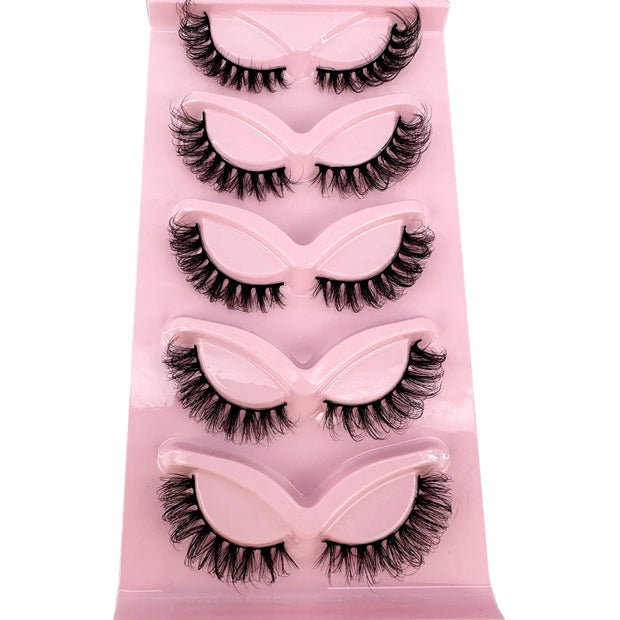 NEW 5pairs Classic Hybrid Volume Lashes New Arrival Wispy D Curl Short Russian Strip Lashes Makeup False Eyelashes