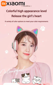 Xiaomi Wireless Headphone LED Dazzling lamp Cute Cat HIFI Stereo Music Helmet Phone Bluetooth Headset with Mic Christmas Gift