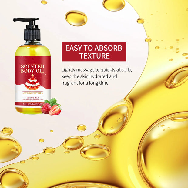 100ml Body Oil Deep Nourishing Moisturizing Dry Skin Relief Plant Essential Oils for Skincare Massage, Strawberry Pie Scent