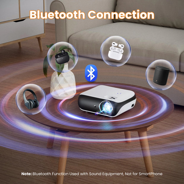 HAPPRUN Projector, native 1080P Bluetooth projector, portable outdoor, full HD mini projector, home bedroom speaker