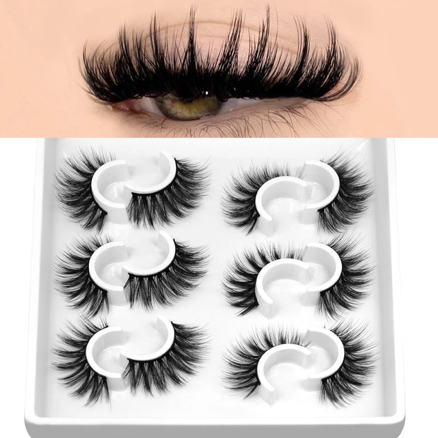 GROINNEYA 3D Natural False Lashes Cat Eye Eyelashes Fluffy Soft Cross 6 Pairs Manga Lashes Wispy Natural Eyelash Extension