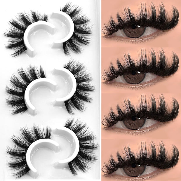 GROINNEYA 3D Natural False Lashes Cat Eye Eyelashes Fluffy Soft Cross 6 Pairs Manga Lashes Wispy Natural Eyelash Extension