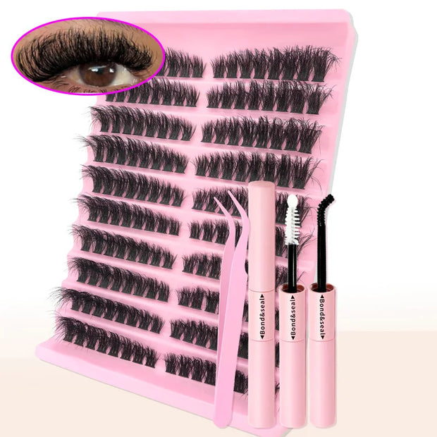 DIY Eyelash Extension Kit Individual Lashes Cluster Mix Lash Clusters with Lash Bond and Seal and Lash Accessories