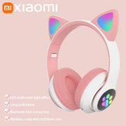 Xiaomi Wireless Headphone LED Dazzling lamp Cute Cat HIFI Stereo Music Helmet Phone Bluetooth Headset with Mic Christmas Gift