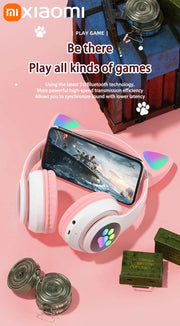 Xiaomi Wireless Headphone LED Dazzling lamp Cute Cat HIFI Stereo Music Helmet Phone Bluetooth Headset with Mic Christmas Gift