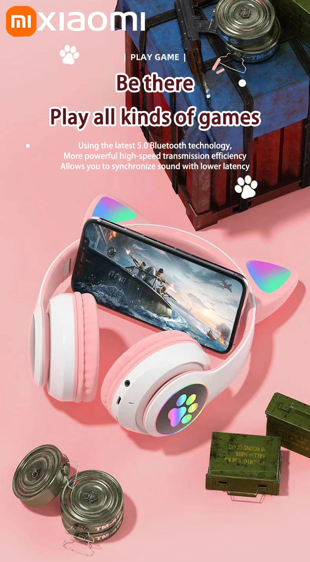 Xiaomi Wireless Headphone LED Dazzling lamp Cute Cat HIFI Stereo Music Helmet Phone Bluetooth Headset with Mic Christmas Gift