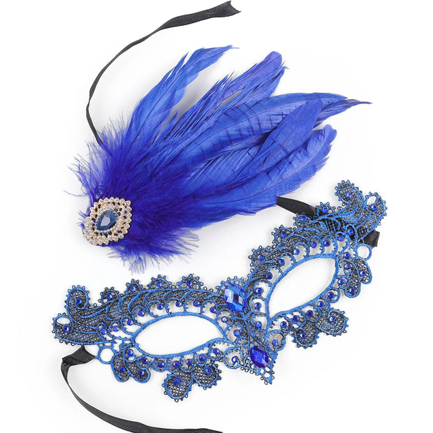 Halloween Mask Cocktail Feather Theme Party Masquerade Diamond Hair Ornaments Tassel Cosplay Costume for Women Ladies Wear
