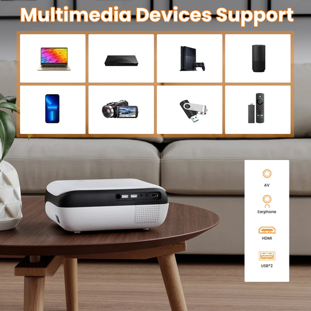 HAPPRUN Projector, native 1080P Bluetooth projector, portable outdoor, full HD mini projector, home bedroom speaker