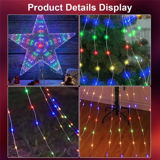 2025 New Year Decoration Christmas Fairy String Lights Outdoor USB Remote Stars Waterfall Garden Lights for Home Party Wedding