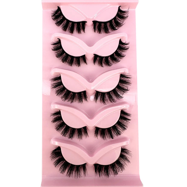 NEW 5pairs Classic Hybrid Volume Lashes New Arrival Wispy D Curl Short Russian Strip Lashes Makeup False Eyelashes