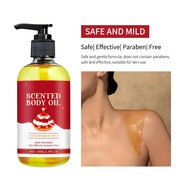 100ml Body Oil Deep Nourishing Moisturizing Dry Skin Relief Plant Essential Oils for Skincare Massage, Strawberry Pie Scent
