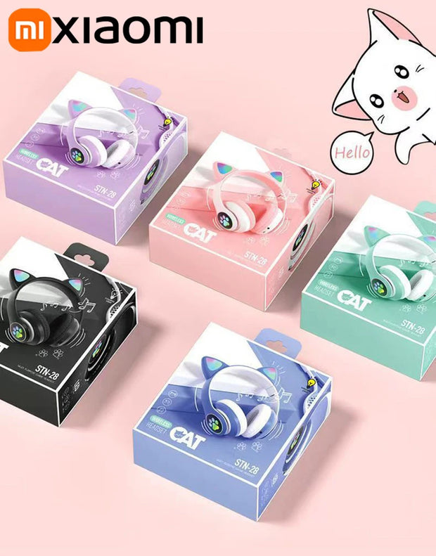 Xiaomi Wireless Headphone LED Dazzling lamp Cute Cat HIFI Stereo Music Helmet Phone Bluetooth Headset with Mic Christmas Gift