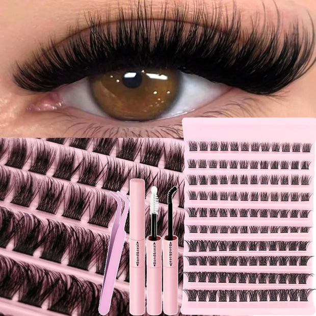 DIY Eyelash Extension Kit Individual Lashes Cluster Mix Lash Clusters with Lash Bond and Seal and Lash Accessories