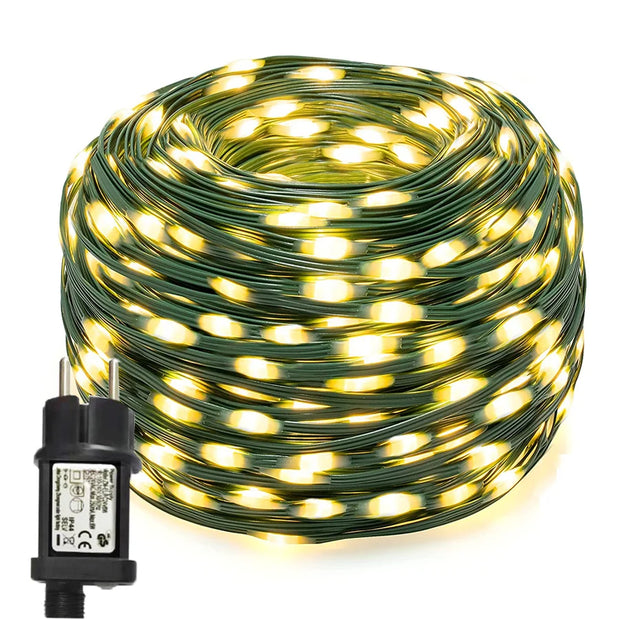 2022 Waterproof LED Green Wire String Lights Outdoor 20/50/100M 8 Modes Fairy Garland Lights for Garden Wedding Christmas Decor