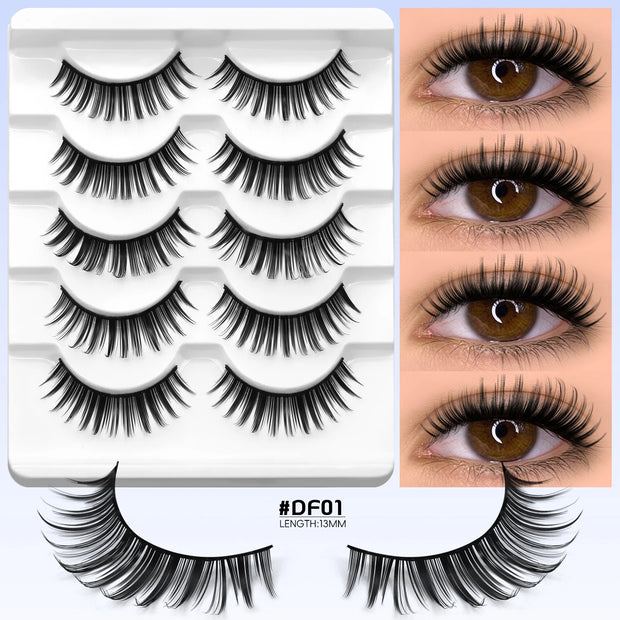 GROINNEYA Fake Lashes Fluffy Cat Eye Lashes 8D Fluffy Volume False Eyelashes D Curl Dramatic Thick Full Strip Faux Mink Lashes
