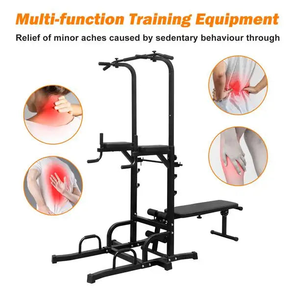Power Tower Parallel Bar Station with Bench Pull-Up Bar Holder, Adjustable Height, Multifunctional Fitness Training Equipment