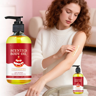 100ml Body Oil Deep Nourishing Moisturizing Dry Skin Relief Plant Essential Oils for Skincare Massage, Strawberry Pie Scent