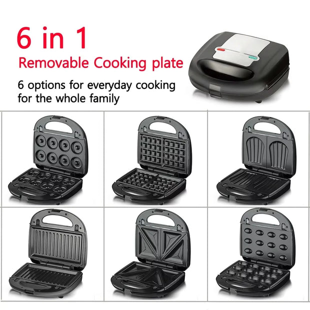 6 in 1 Sandwich Machine Bread Waffle Maker Donut Baking Cake Cooking Kitchen Appliances Toaster Breakfast Steak Machine