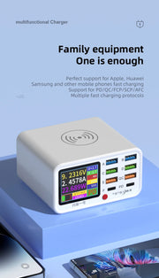 65W USB Type C Multi Function Charger Station Wireless Charing Fast 8 Ports PD QC3.0 Quick Charge Power Adapter for phone