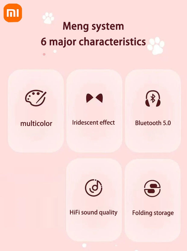 Xiaomi Wireless Headphone LED Dazzling lamp Cute Cat HIFI Stereo Music Helmet Phone Bluetooth Headset with Mic Christmas Gift