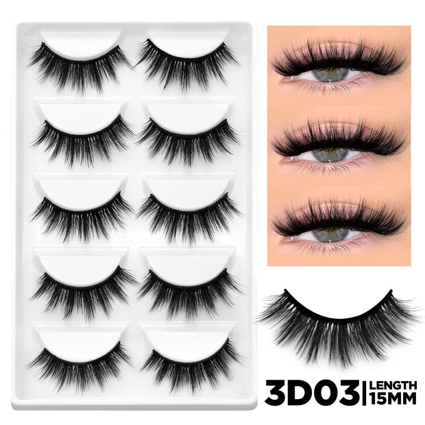GROINNEYA 3D Natural False Lashes Cat Eye Eyelashes Fluffy Soft Cross 6 Pairs Manga Lashes Wispy Natural Eyelash Extension