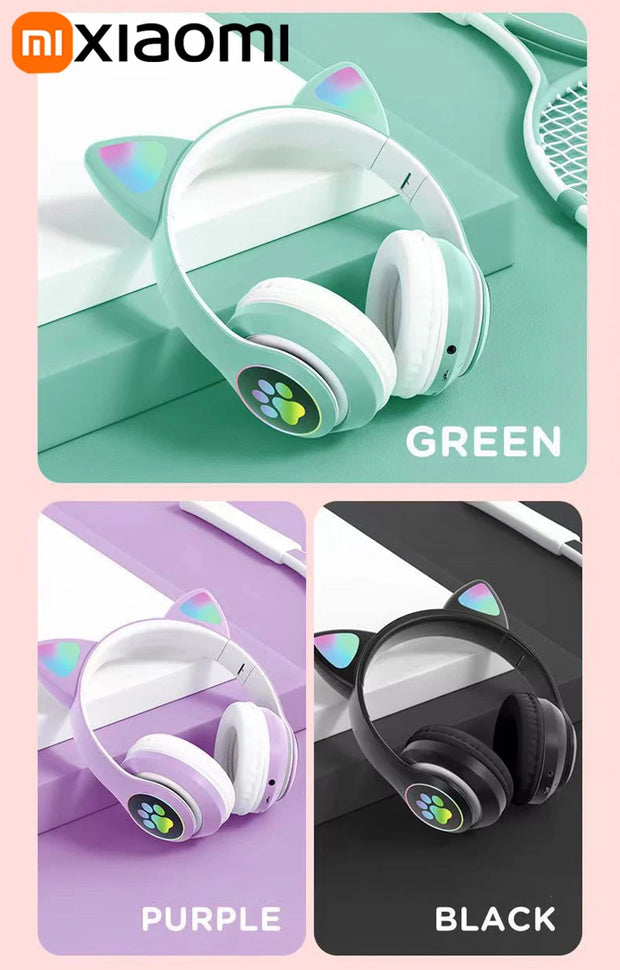 Xiaomi Wireless Headphone LED Dazzling lamp Cute Cat HIFI Stereo Music Helmet Phone Bluetooth Headset with Mic Christmas Gift