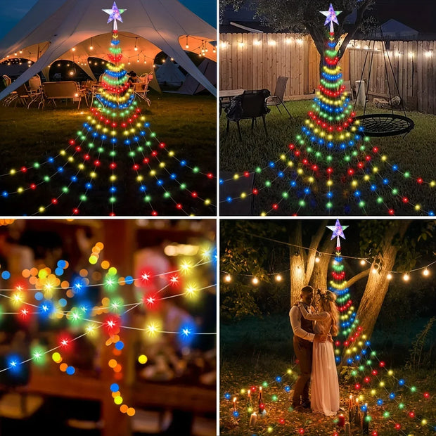 1PC Five-pointed Star Waterfall Lights USB/Solar Powered  Christmas String Lights for Christmas Party Halloween Home Decor