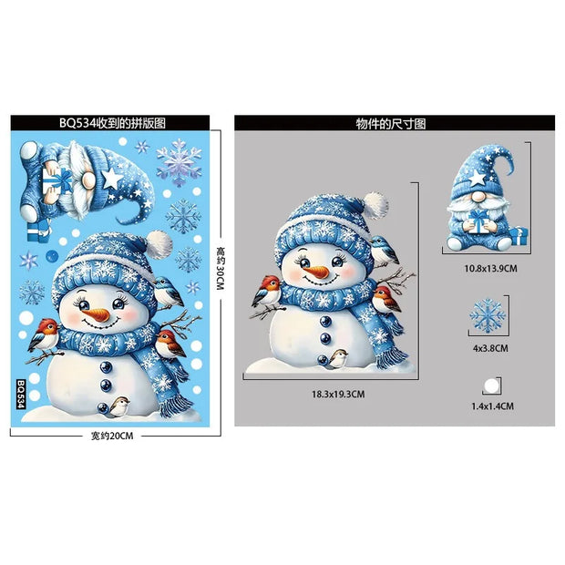 Christmas Blue Snowman Window Stickers Santa Claus Bird Snowflake Elk Ornaments Merry Christmas 2025 Happy New Year 2026