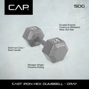 20lb Cast Iron Hex Dumbbell Single, Solid One Piece Weight for Home Gym Strength Training, Anti Roll Design