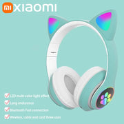 Xiaomi Wireless Headphone LED Dazzling lamp Cute Cat HIFI Stereo Music Helmet Phone Bluetooth Headset with Mic Christmas Gift