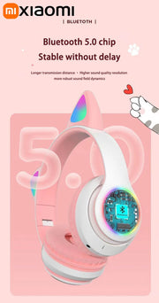 Xiaomi Wireless Headphone LED Dazzling lamp Cute Cat HIFI Stereo Music Helmet Phone Bluetooth Headset with Mic Christmas Gift
