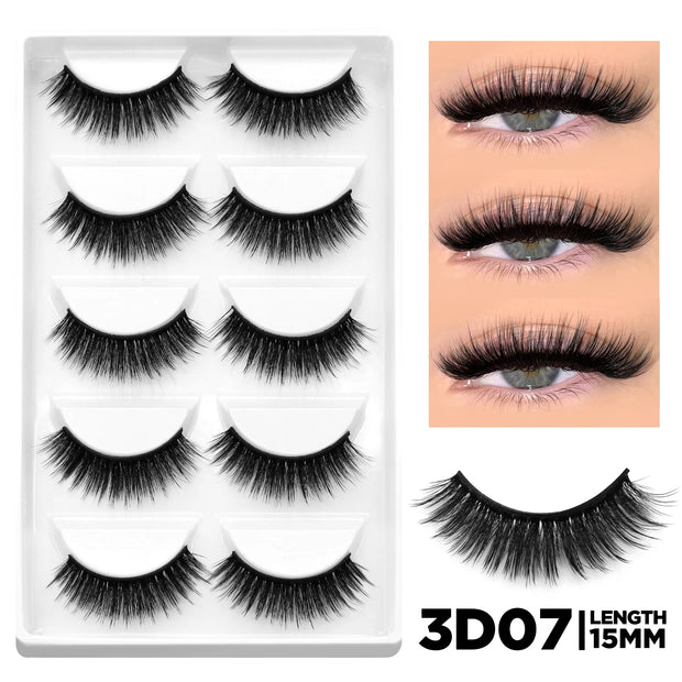 GROINNEYA 3D Natural False Lashes Cat Eye Eyelashes Fluffy Soft Cross 6 Pairs Manga Lashes Wispy Natural Eyelash Extension