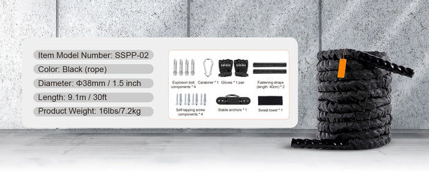 SucceBuy Battle Rope Polyester Exercise Rope Battle Exercise Equipment with Protective Sleeve and Anchor Heavy Weight Pull Rope