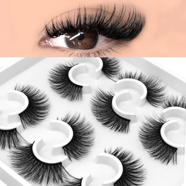 GROINNEYA 3D Natural False Lashes Cat Eye Eyelashes Fluffy Soft Cross 6 Pairs Manga Lashes Wispy Natural Eyelash Extension