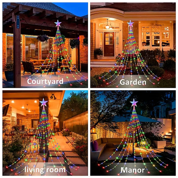 1PC Five-pointed Star Waterfall Lights USB/Solar Powered  Christmas String Lights for Christmas Party Halloween Home Decor