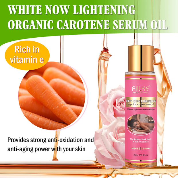 AILKE Organic Carotene Serum Brightening Body Oil, Smooth Skin, Moisturizing, With Vitamin E, Rose Essential Oil, 250ml/ 8.8 oz