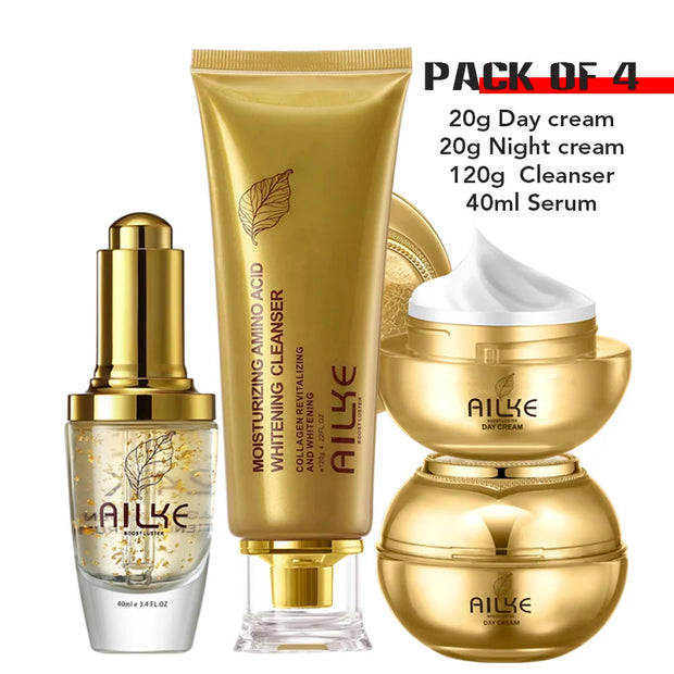 AILKE 24K Collagen Facial Whitening Set, Reduce Black Spots, Freckles, Brightening, Moisturizing Beauty Set For All Skin Types
