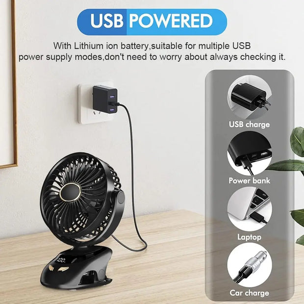 Small Desk Clip On Fan, Portable Personal USB Clip Fan For Home Office Travel Bed Stroller Camping Outdoor Golf Cart Fan