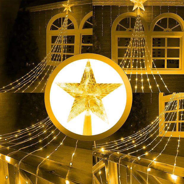 1PC Five-pointed Star Waterfall Lights USB/Solar Powered  Christmas String Lights for Christmas Party Halloween Home Decor