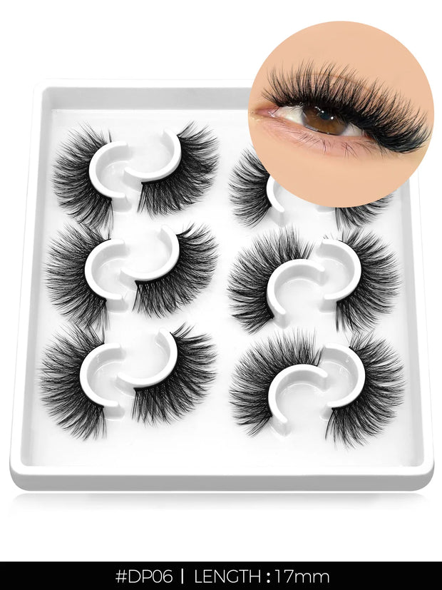 GROINNEYA 3D Natural False Lashes Cat Eye Eyelashes Fluffy Soft Cross 6 Pairs Manga Lashes Wispy Natural Eyelash Extension
