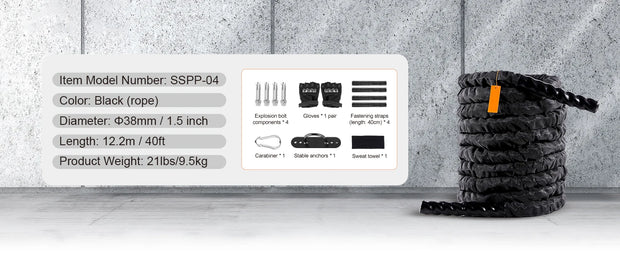 SucceBuy Battle Rope Polyester Exercise Rope Battle Exercise Equipment with Protective Sleeve and Anchor Heavy Weight Pull Rope