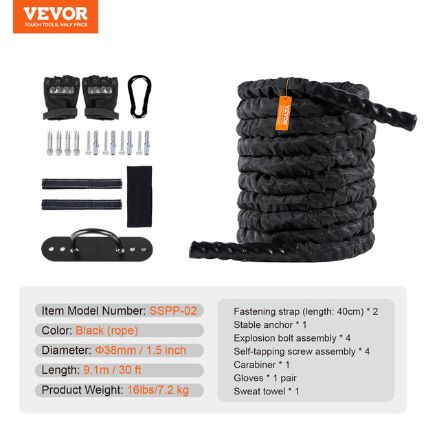 SucceBuy Battle Rope Polyester Exercise Rope Battle Exercise Equipment with Protective Sleeve and Anchor Heavy Weight Pull Rope