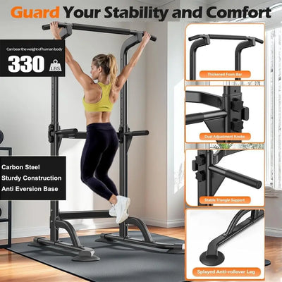 Adjustable Power Tower Pull-Up Rack Dip Station Free Standing Power Tower Station for Adults & Teens Home Office GYM