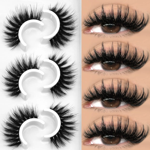 GROINNEYA 3D Natural False Lashes Cat Eye Eyelashes Fluffy Soft Cross 6 Pairs Manga Lashes Wispy Natural Eyelash Extension