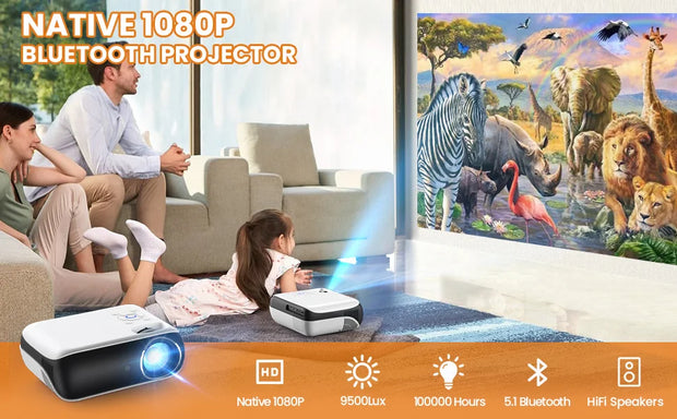 HAPPRUN Projector, native 1080P Bluetooth projector, portable outdoor, full HD mini projector, home bedroom speaker