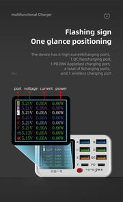 65W USB Type C Multi Function Charger Station Wireless Charing Fast 8 Ports PD QC3.0 Quick Charge Power Adapter for phone