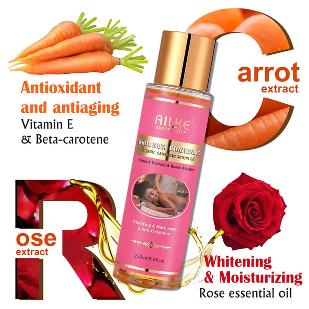 AILKE Organic Carotene Serum Brightening Body Oil, Smooth Skin, Moisturizing, With Vitamin E, Rose Essential Oil, 250ml/ 8.8 oz